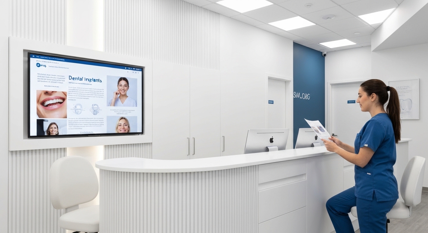 Modern dental clinic with blog on screen